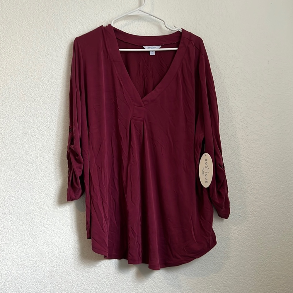 Stretchy v neck 3/4 sleeve blouse